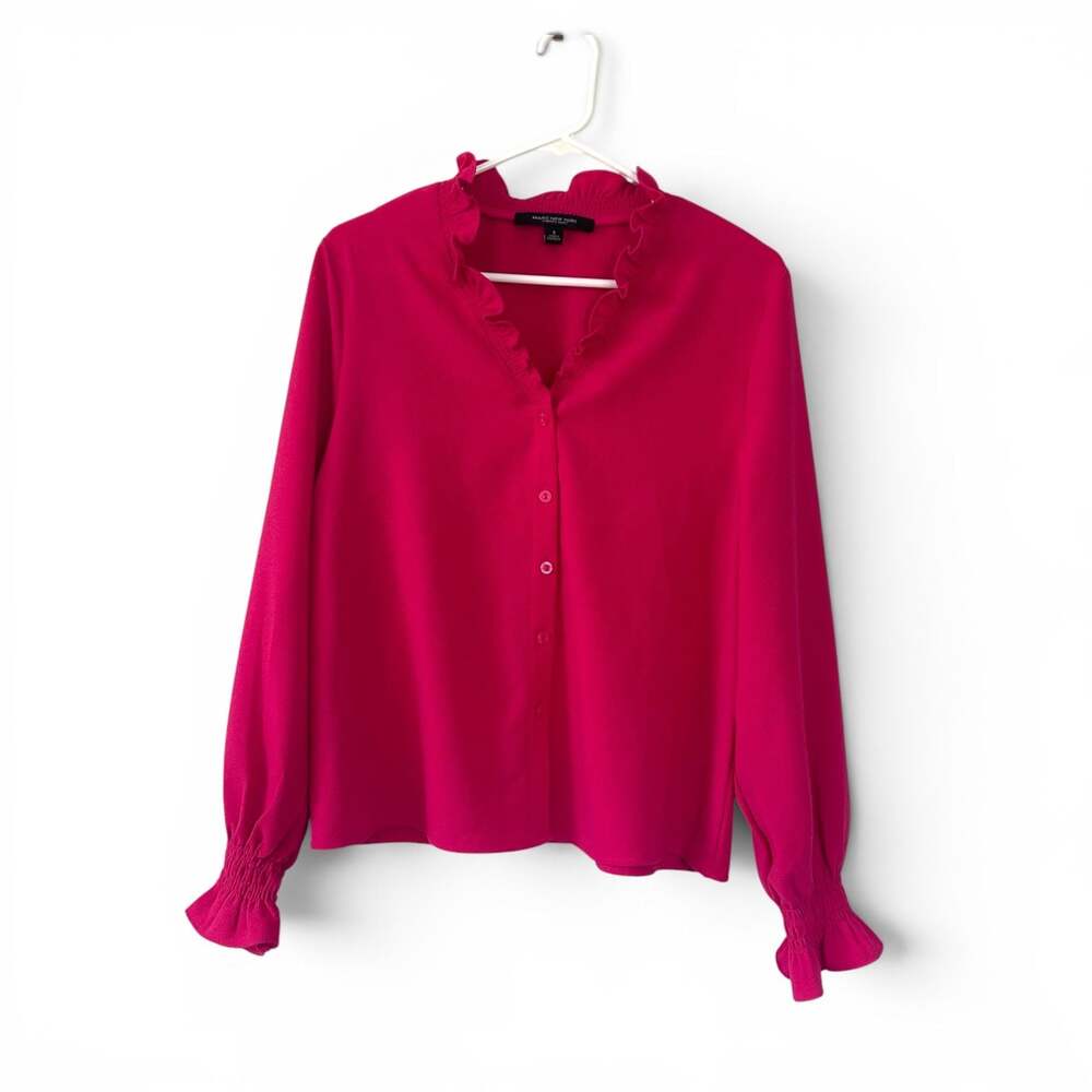 Marc New York Andrew Marc Women's Pink Ruffle Neck Long Sleeve Blouse Size S